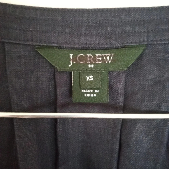 J. Crew Women's Navy Blue White Contrasting Button Detail Linen Blouse Size XS - Picture 3 of 7